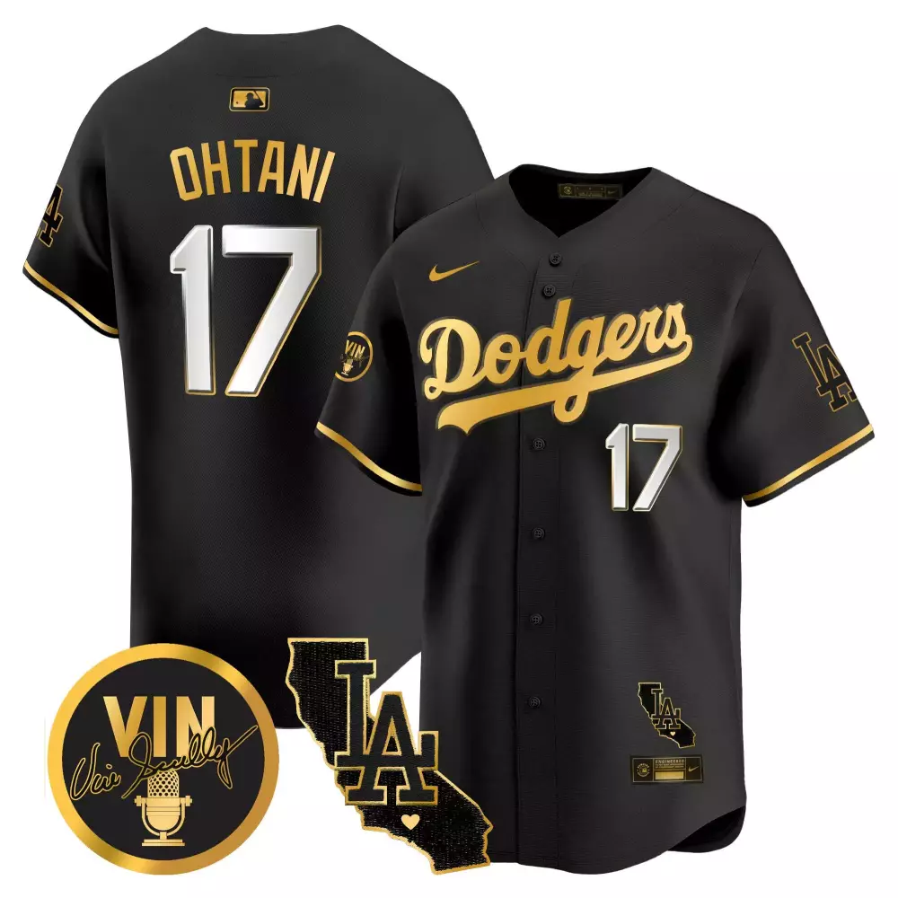 Shohei Ohtani 17 Dodgers Jersey Black Vin Scully LA California State 2024 Men Gold