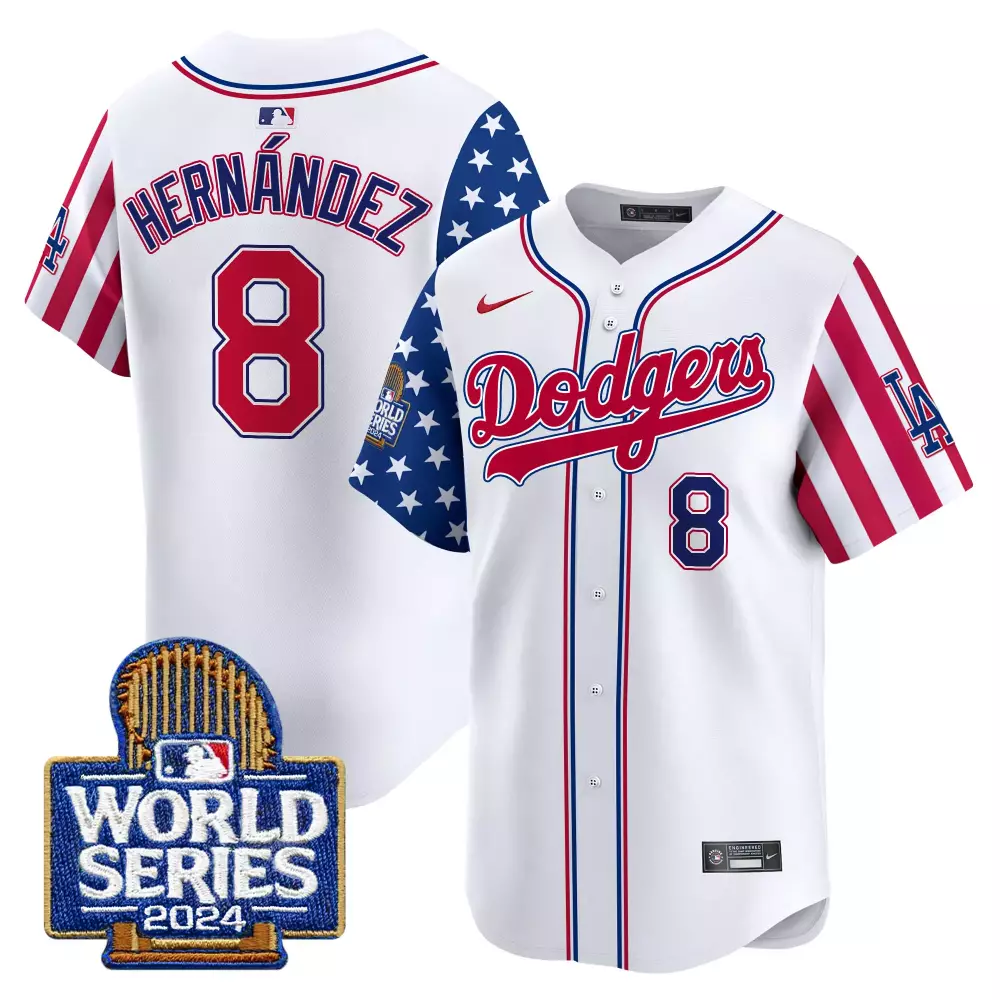 Kike Hernandez 8 Dodgers Jersey White World Series 2024 Men Custom Design Red Blue