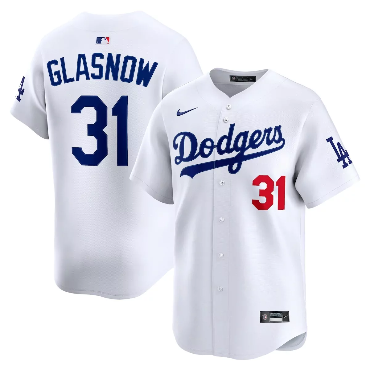 Tyler Glasnow 31 Dodgers Jersey White Men Blue Red Home Limited