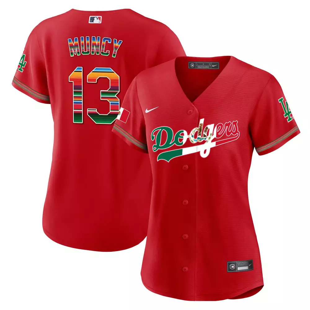 Max Muncy 13 Dodgers Jersey Red City Connect Men Split Custom Design Green White