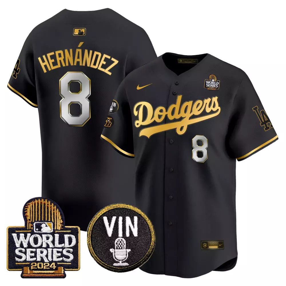 Jonathan Hernandez 8 Dodgers Jersey Black World Series 2024 Vin Men Gold Vapor Premier