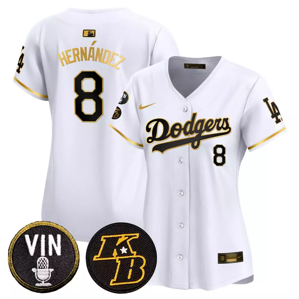 Kike Hernandez 8 Dodgers Jersey White City Connect Vin LA Men Black Gold Vapor Premier