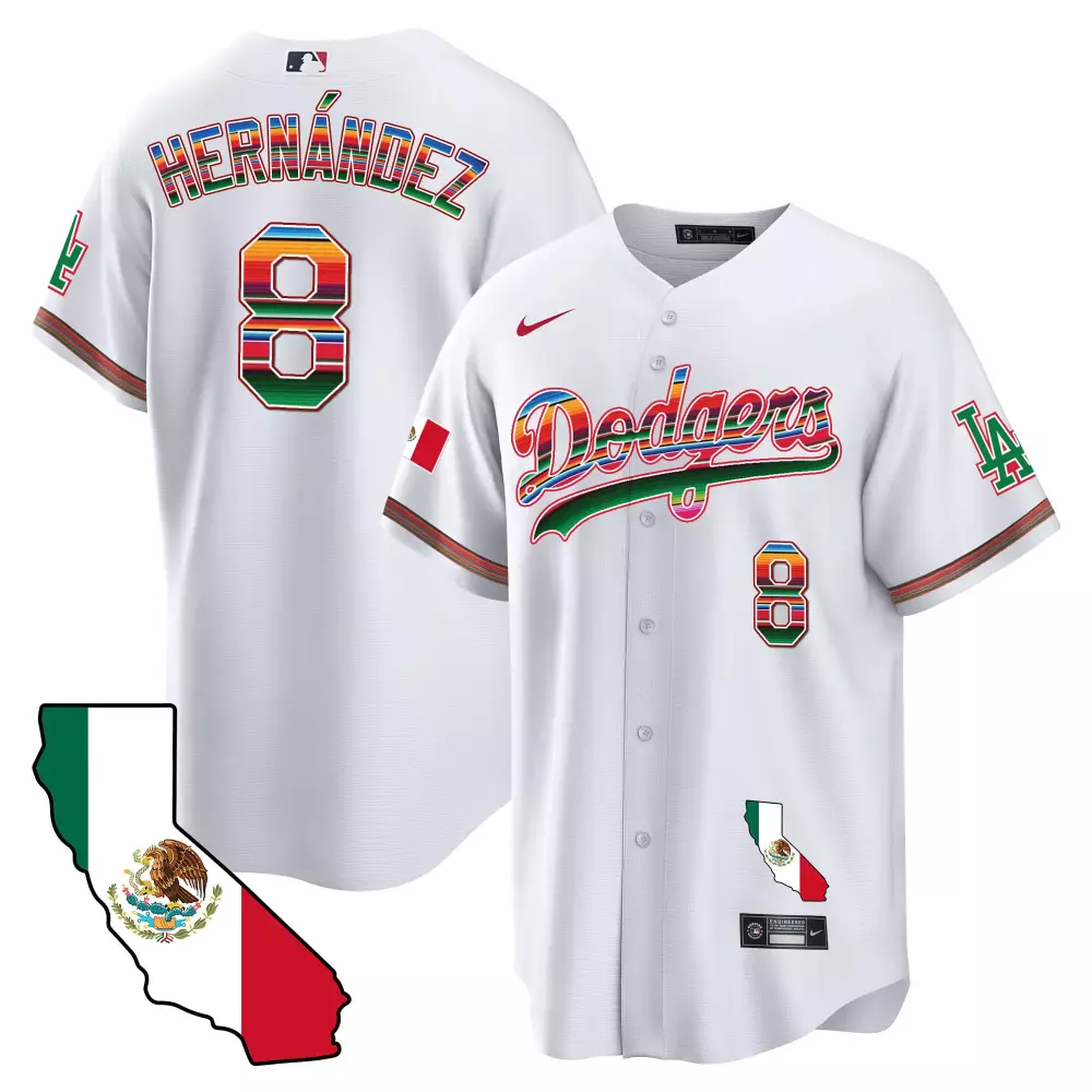 Kike Hernandez 8 Dodgers Jersey White Los De Angeles Mexican Flag California Outline 2024
