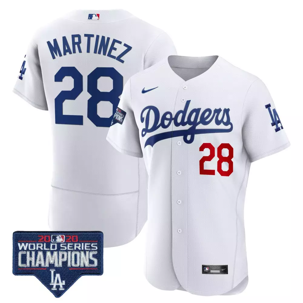 Jd Martinez 28 Dodgers Jersey White 2020 World Series Champions Men Blue Red Flex