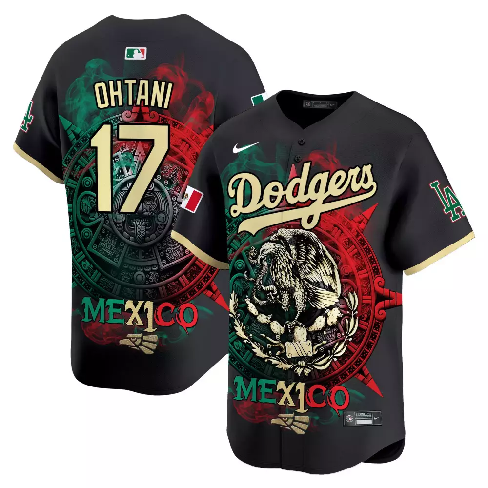 Shohei Ohtani 17 Dodgers Jersey Black Mexico Day Men Mexican Heritage Split Design