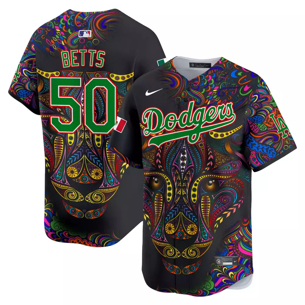 Mookie Betts 50 Dodgers Jersey Black Day Of The Dead Men Full Dye Alternate Custom Design