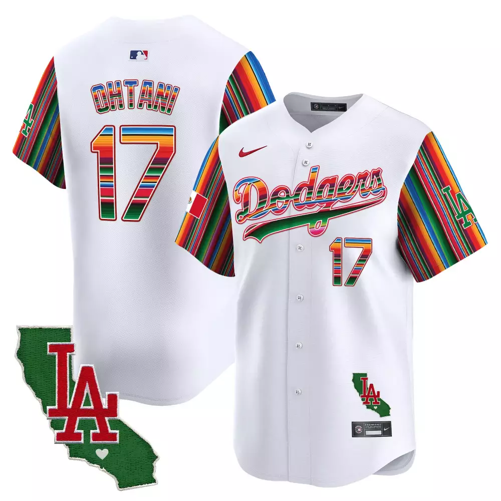Shohei Ohtani 17 Dodgers Jersey White Cinco De Mayo LA Men Custom Design Red Green