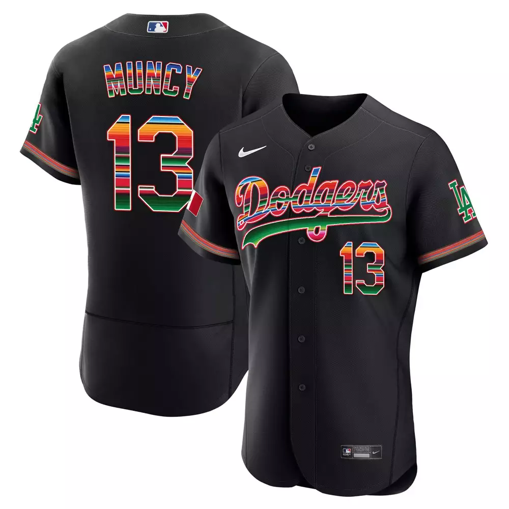 Max Muncy 13 Dodgers Jersey Black Men Alternate Custom Design Green Red Yellow Blue