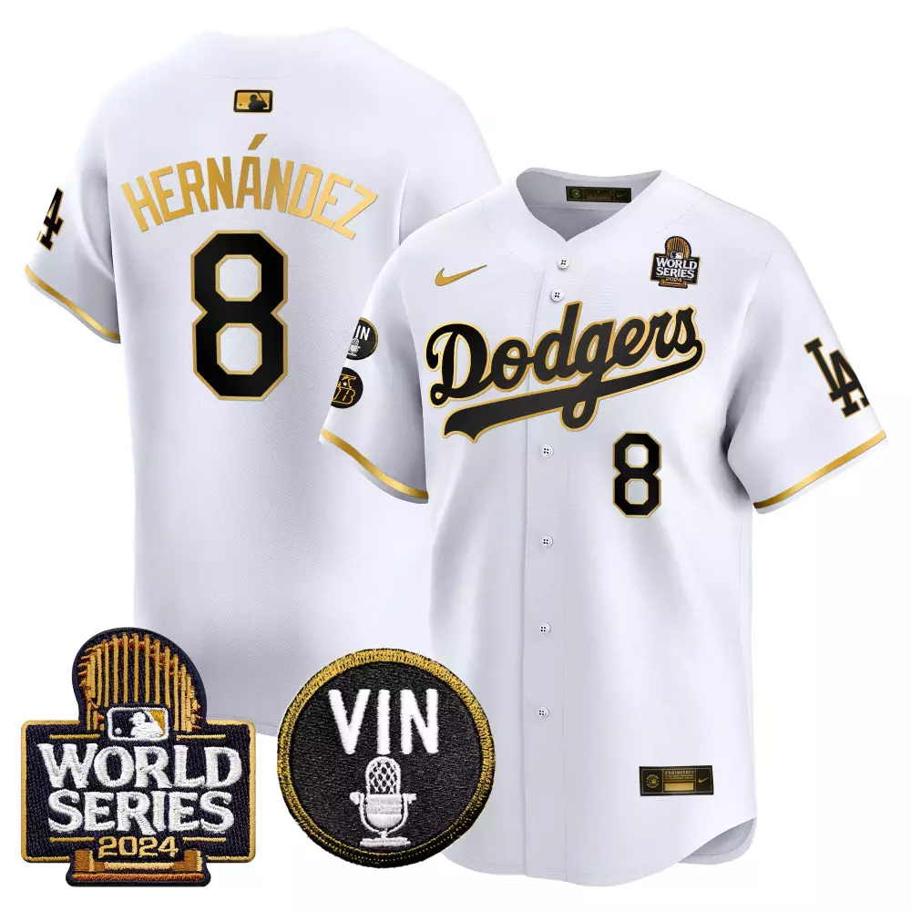 Jonathan Hernandez 8 Dodgers Jersey White World Series 2024 Vin Men Black Gold Vapor