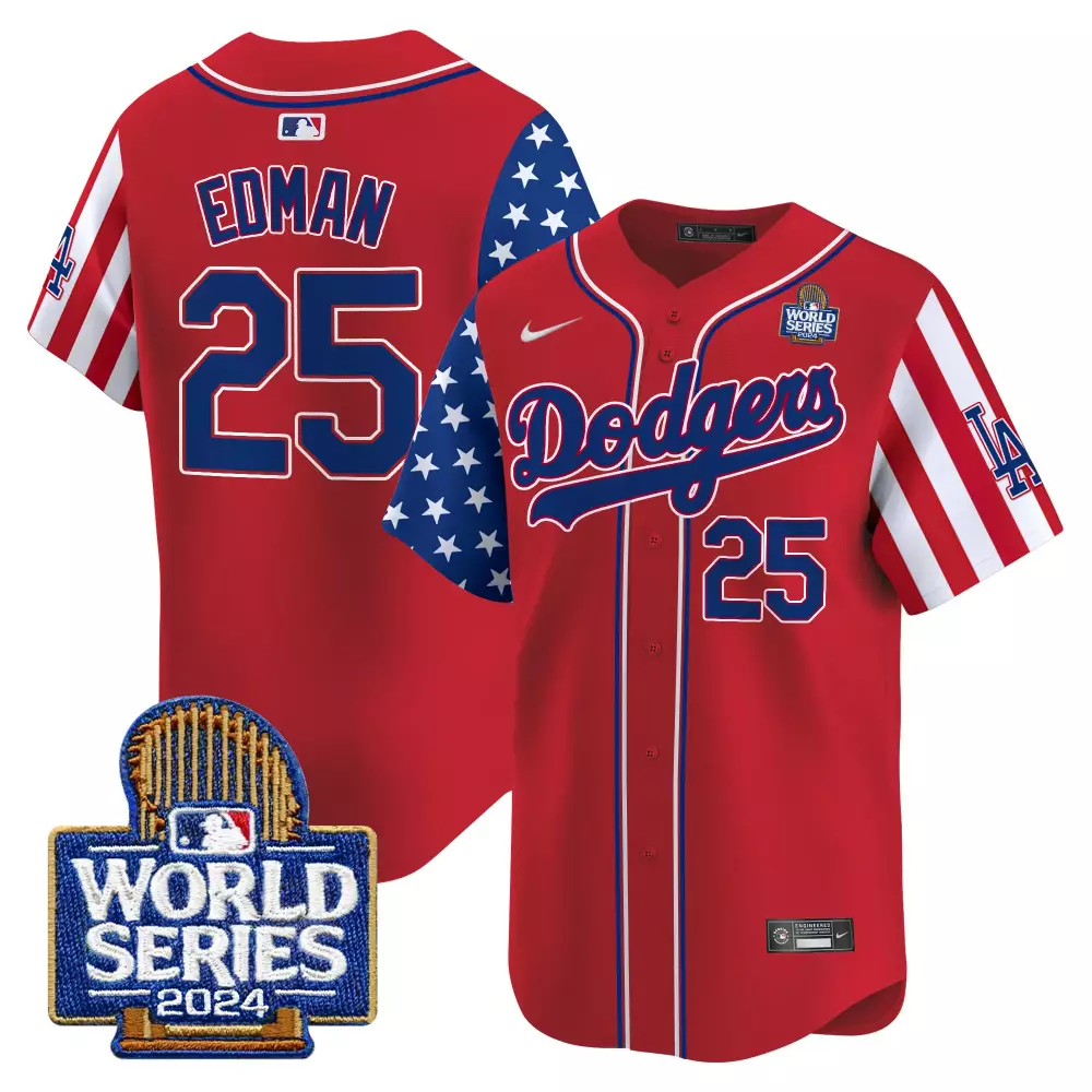 Tommy Edman 25 Dodgers Jersey Red World Series 2024 Men Split Design Blue White Vapor