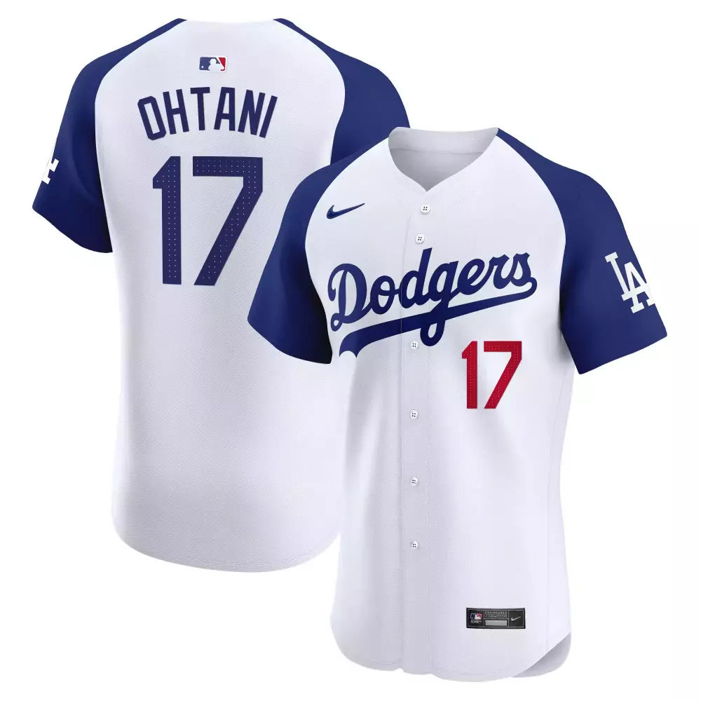 Shohei Ohtani 17 Dodgers Jersey White Men Blue Alternate Premier Elite All Stitched