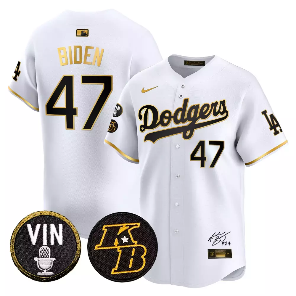 Joe Biden 47 Dodgers Jersey White Kobe Bryant Vin LA Men Black Gold Vapor Premier