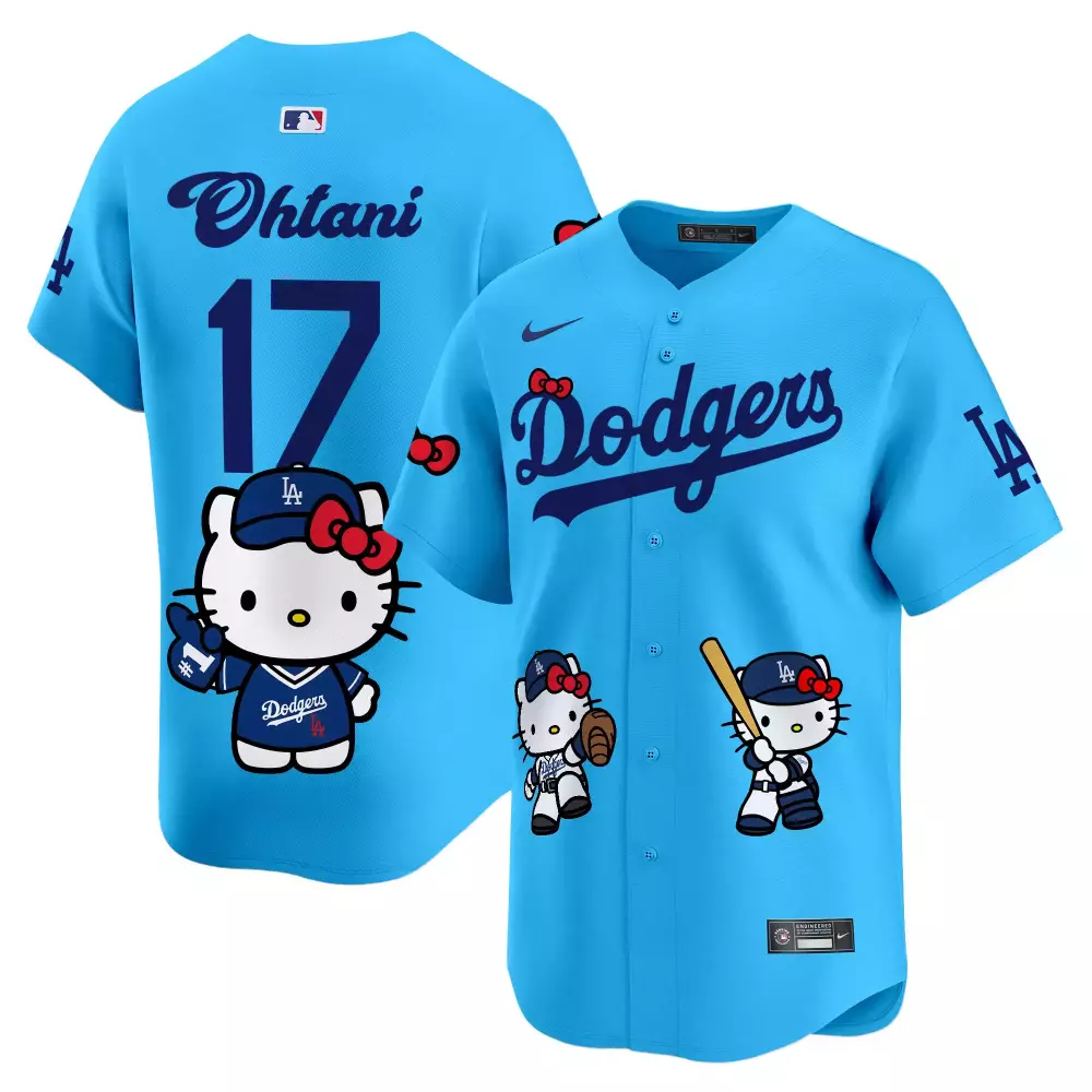 Shohei Ohtani 17 Dodgers Jersey Blue Hello Kitty 2023 Men Alternate Dark Red White