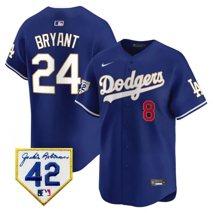 Bryant 24 Dodgers Jersey Royal Blue Jackie Robinson 42 LA Men White Red Vapor Premier