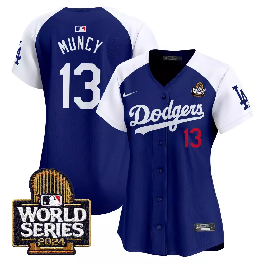 Max Muncy 13 Dodgers Jersey Blue World Series 2024 Women White Red Alternate Vapor