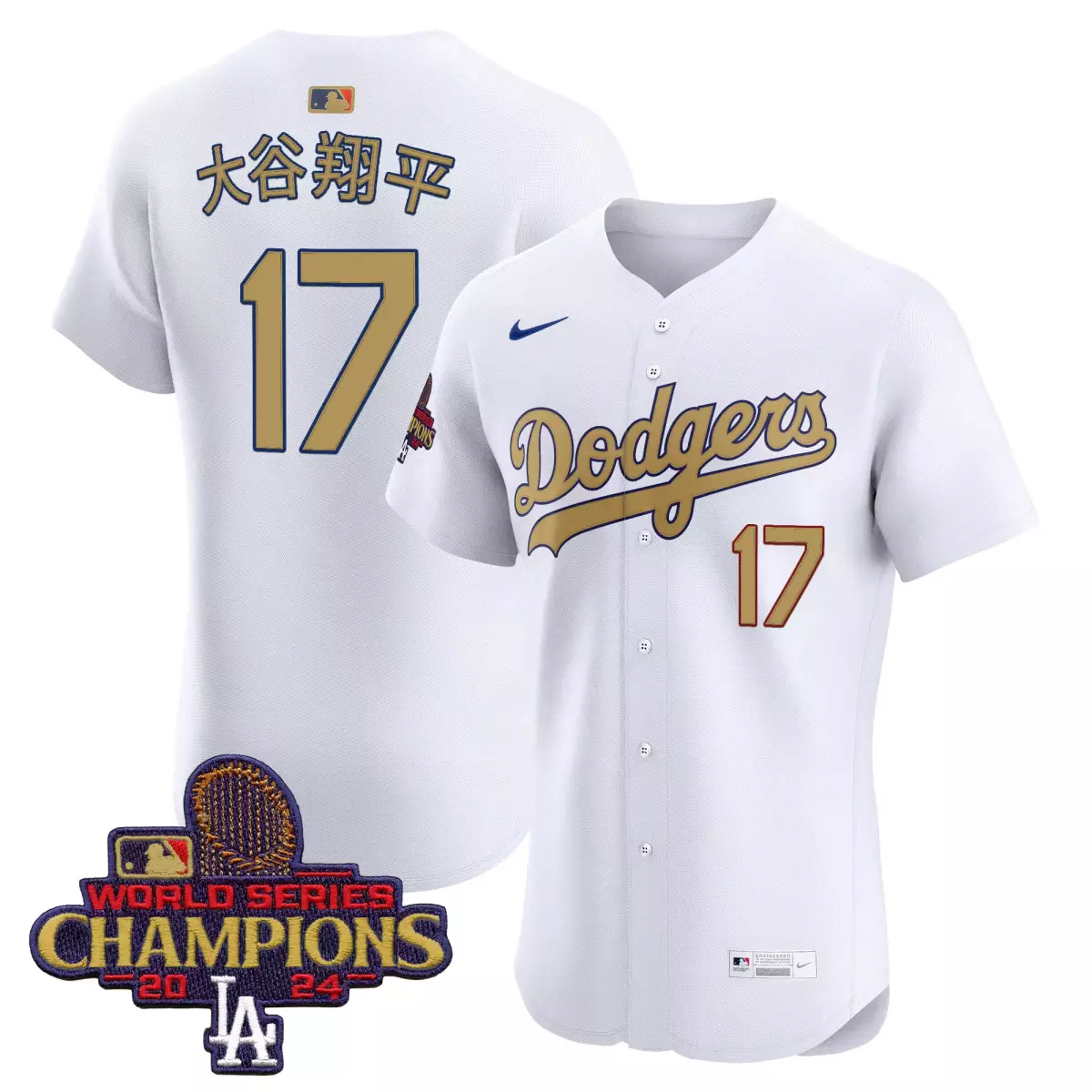 Shohei Ohtani 17 Dodgers Jersey White World Series Champions 2024 Men Gold Vapor