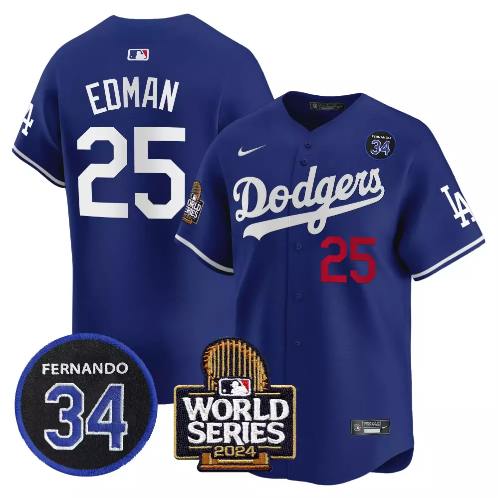 Tommy Edman 25 Dodgers Jersey Royal Blue World Series 2024 Men White Red Vapor Premier