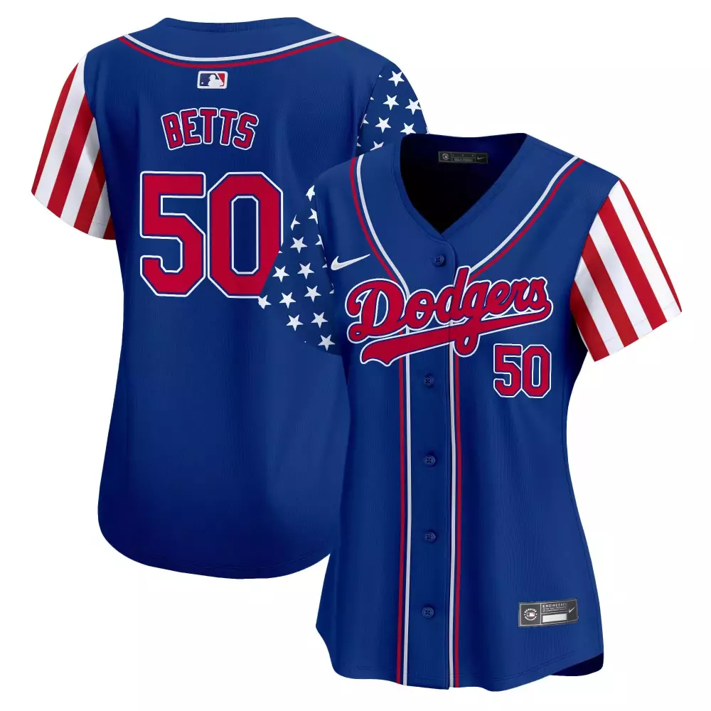 Mookie Betts 50 Dodgers Jersey Blue Men Split Design Red White Vapor Premier Limited