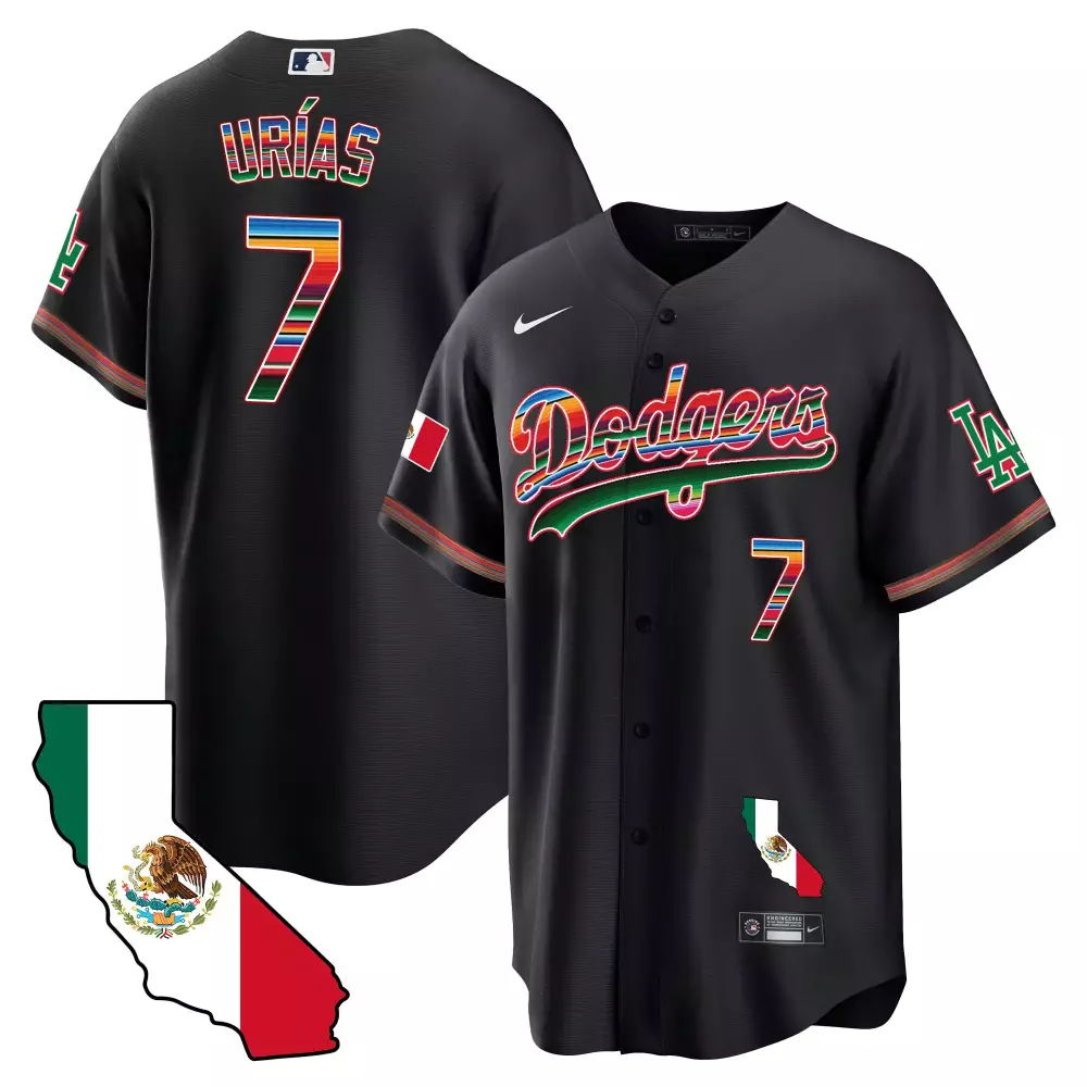 Julio Urias 7 Dodgers Jersey Black Mexico Flag California Map Men Custom Design Green