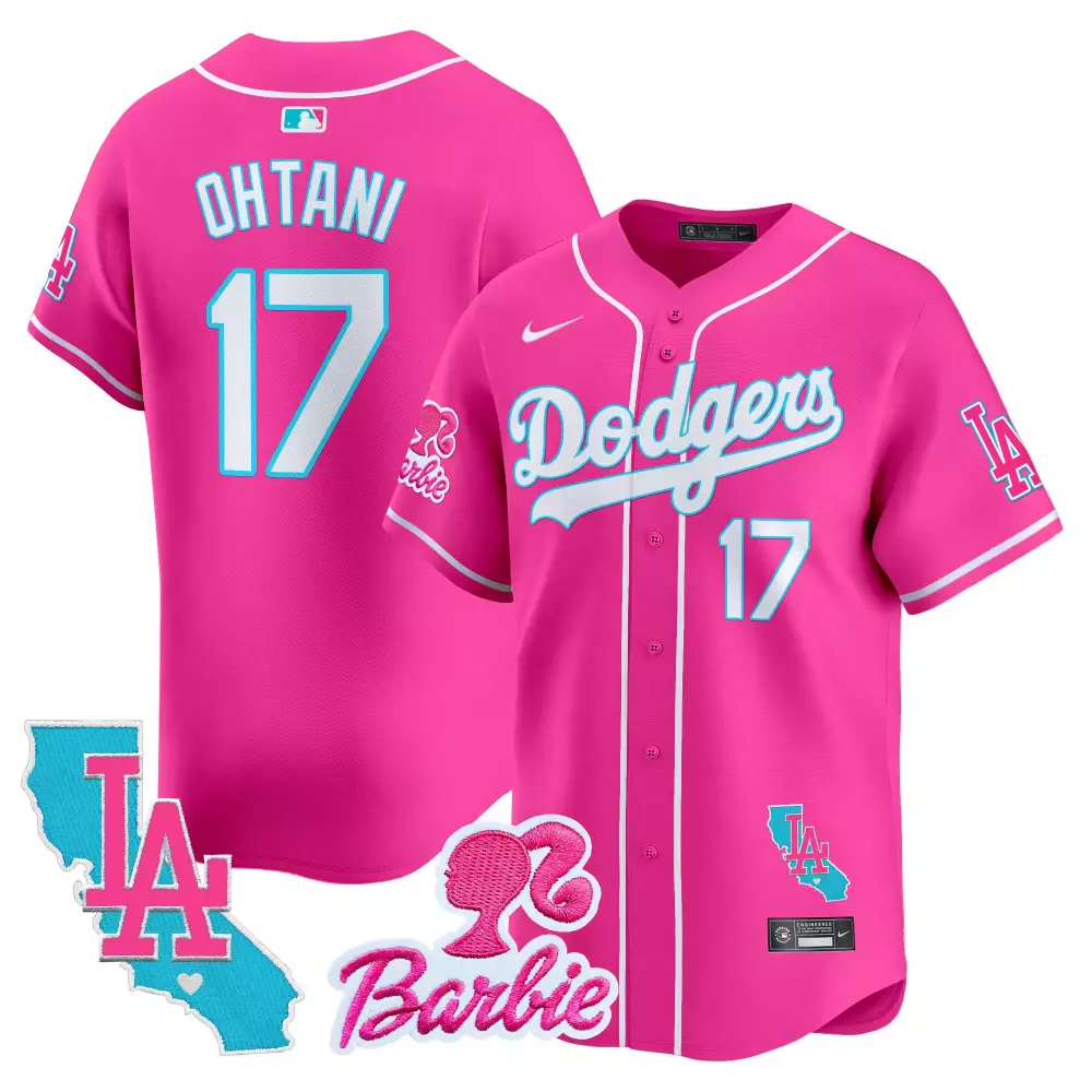 Shohei Ohtani 17 Dodgers Jersey Pink Barbie LA 2024 Men Alternate White Light Blue