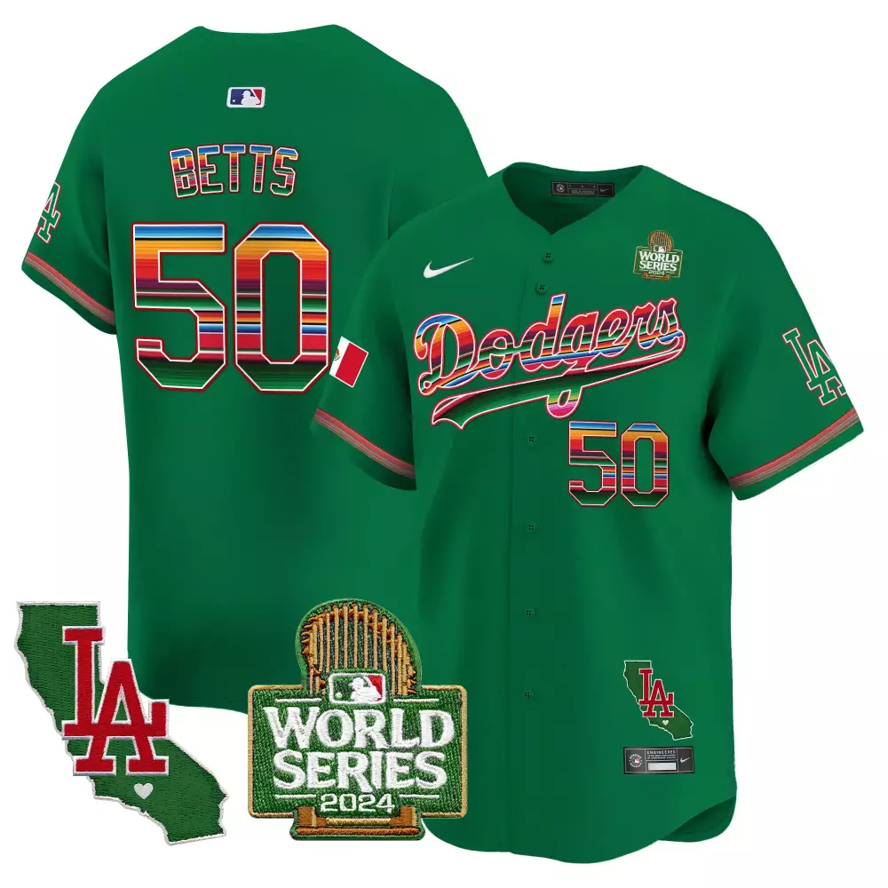 Mookie Betts 50 Dodgers Jersey Green World Series 2024 LA Men Split Design White