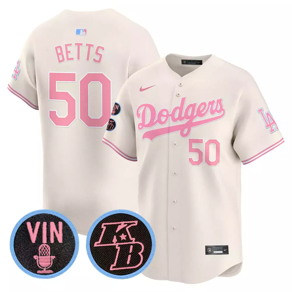 Mookie Betts 50 Dodgers Jersey Cream Jackie Robinson Day Vin Scully Microphone Lakers Star 2023