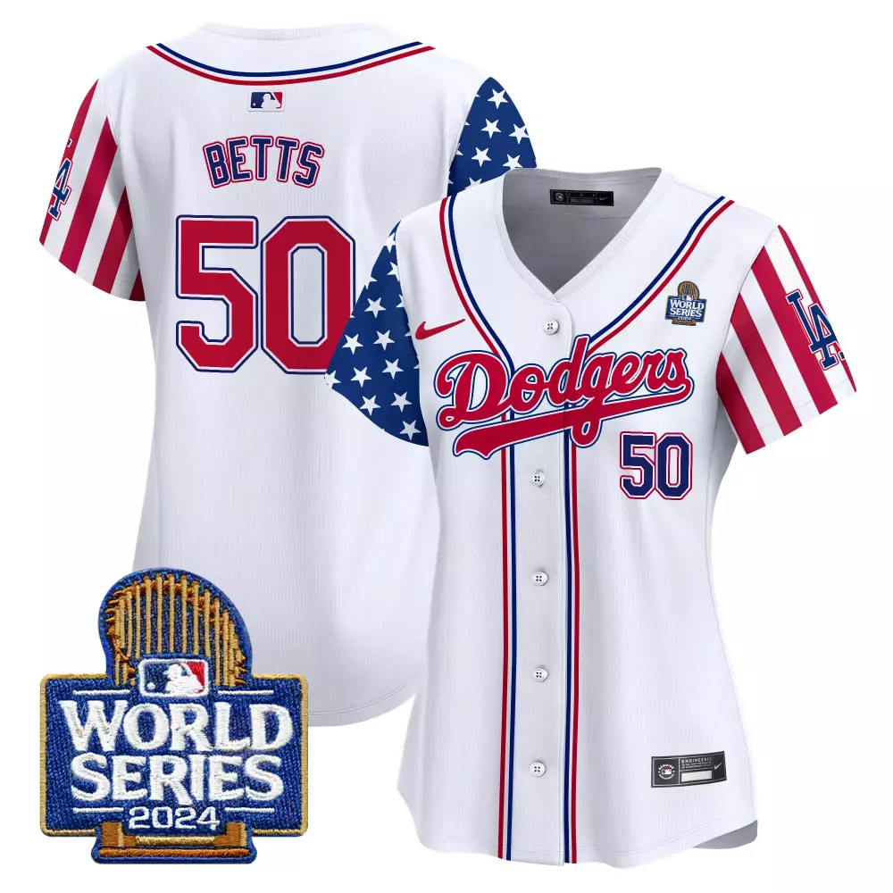 Mookie Betts 50 Dodgers Jersey White World Series 2024 Women Blue Red Vapor Premier