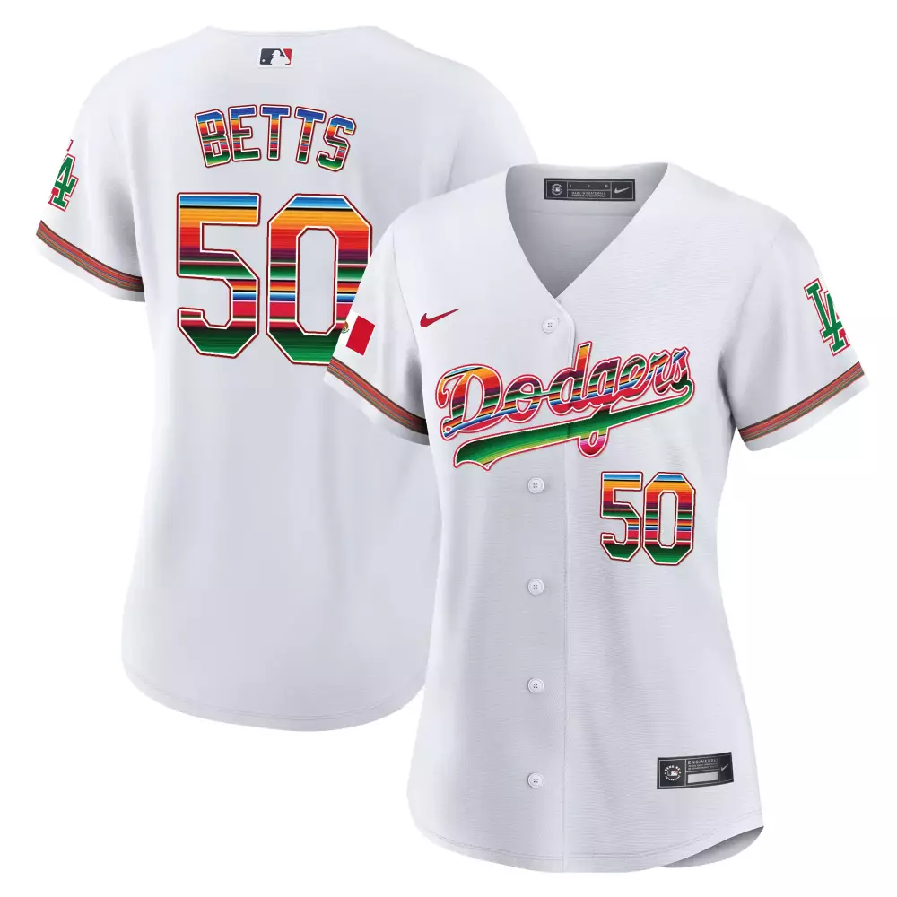 Mookie Betts 50 Dodgers Jersey White Men Split Custom Design Red Green Blue Yellow