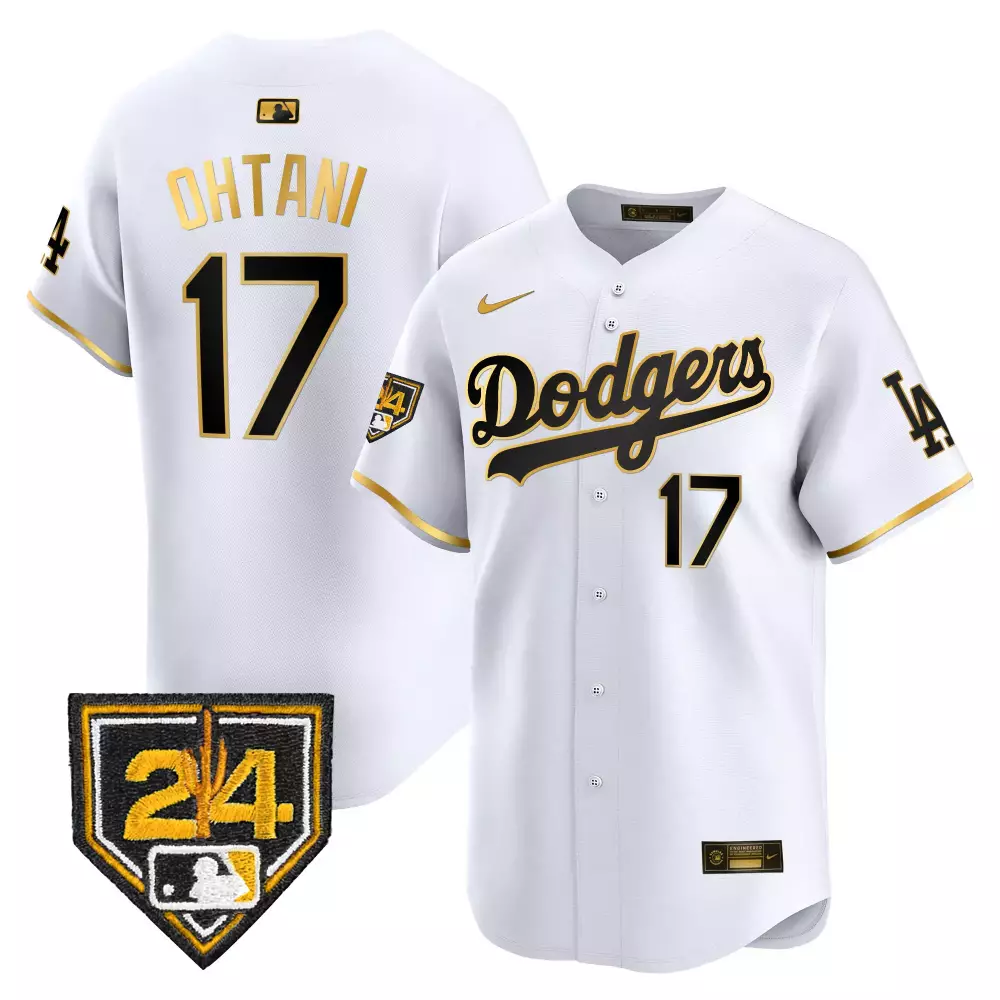 Shohei Ohtani 17 Dodgers Jersey White 2024 LA Men Black Gold Vapor Premier Limited