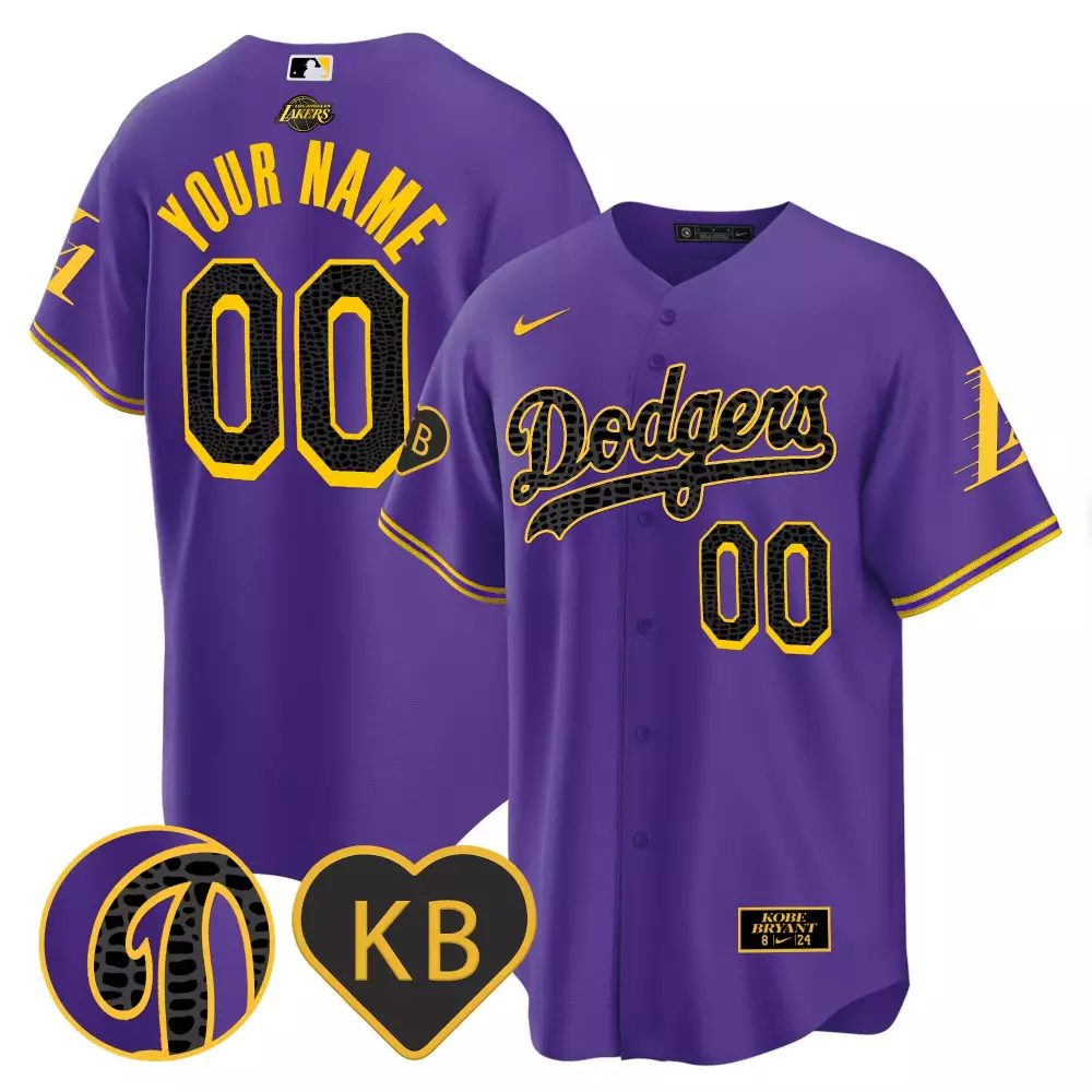 Custom Dodgers Jersey Purple Kobe Bryant Lakers Split Design Yellow Black All Stitched