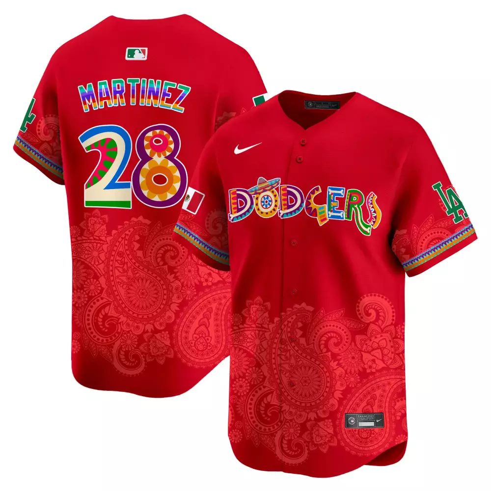 Martinez 28 Dodgers Jersey Red Cinco De Mayo Mexico Flag Men Split Custom Design