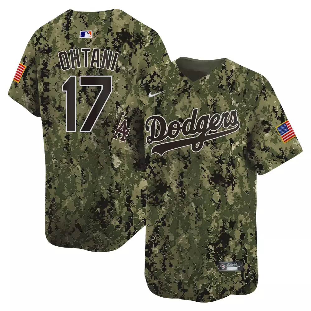 Shohei Ohtani 17 Dodgers Jersey Green Military Appreciation Us Flag Men Alternate