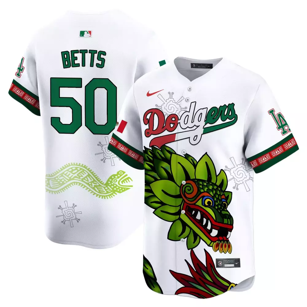 Mookie Betts 50 Dodgers Jersey White Mexico City Series Men Custom Design Green Red