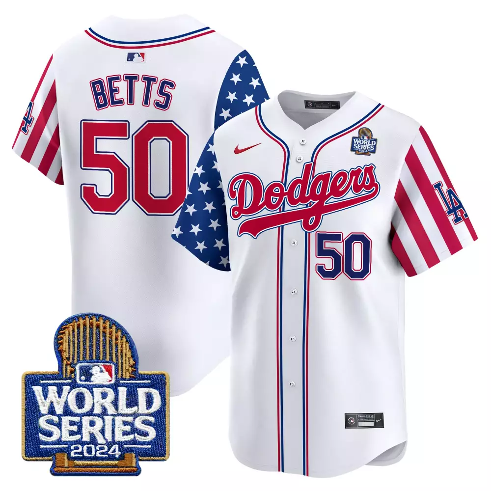 Mookie Betts 50 Dodgers Jersey White World Series 2024 Men Custom Design Red Blue