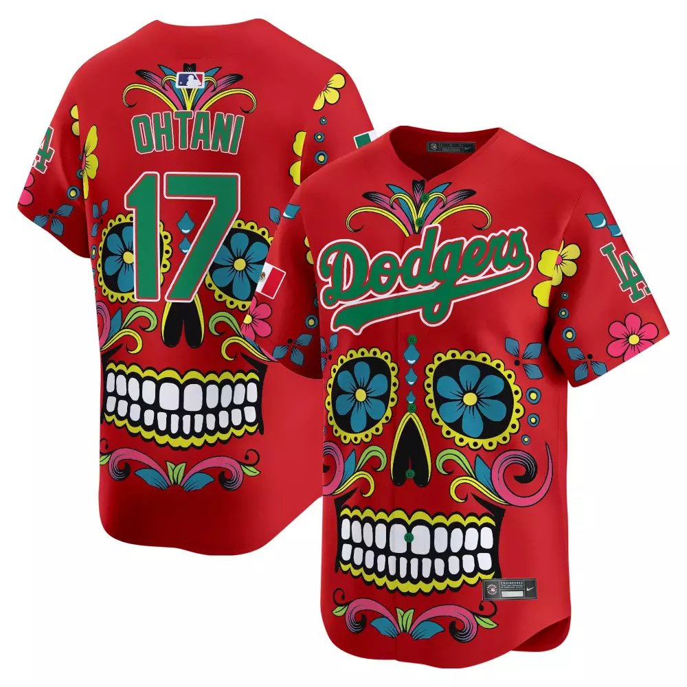 Shohei Ohtani 17 Dodgers Jersey Red Day Of The Dead Mexico Flag Men Custom Design