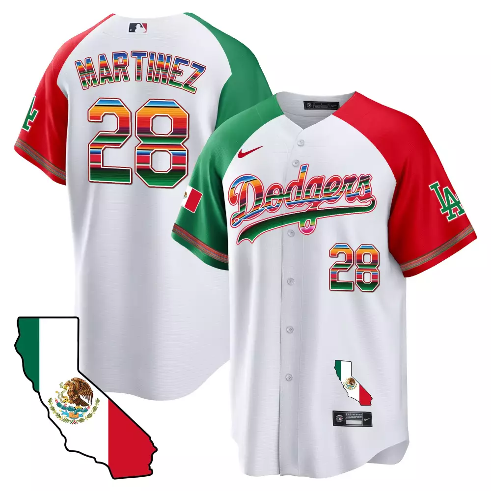 Jd Martinez 28 Dodgers Jersey White Mexican Heritage Mexico Flag California Outline 2023