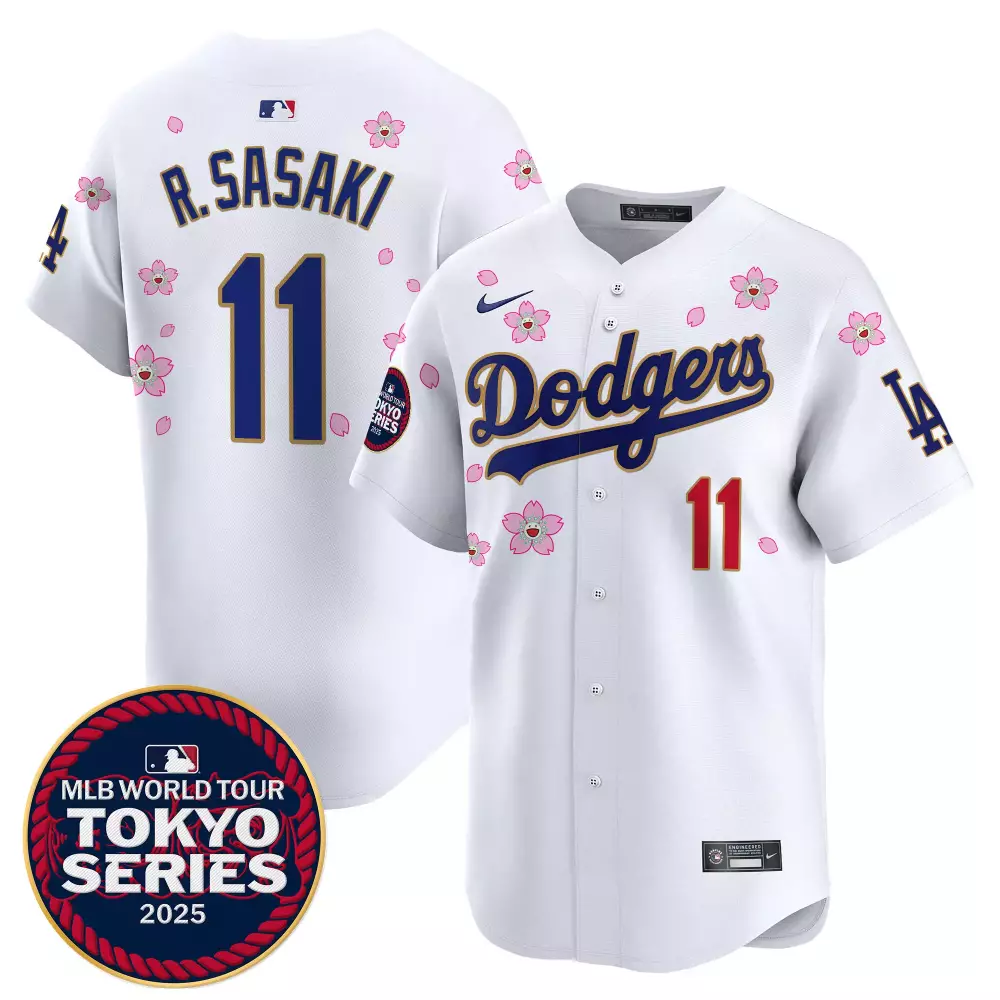 R Sasaki 11 Dodgers Jersey White Tokyo Series 2025 Men Blue Red Stitched