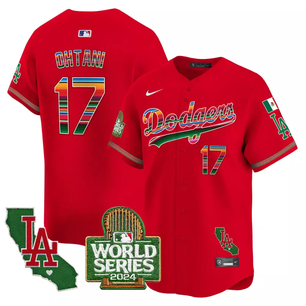 Shohei Ohtani 17 Dodgers Jersey Red Cinco De Mayo World Series 2024 LA Men Custom Design