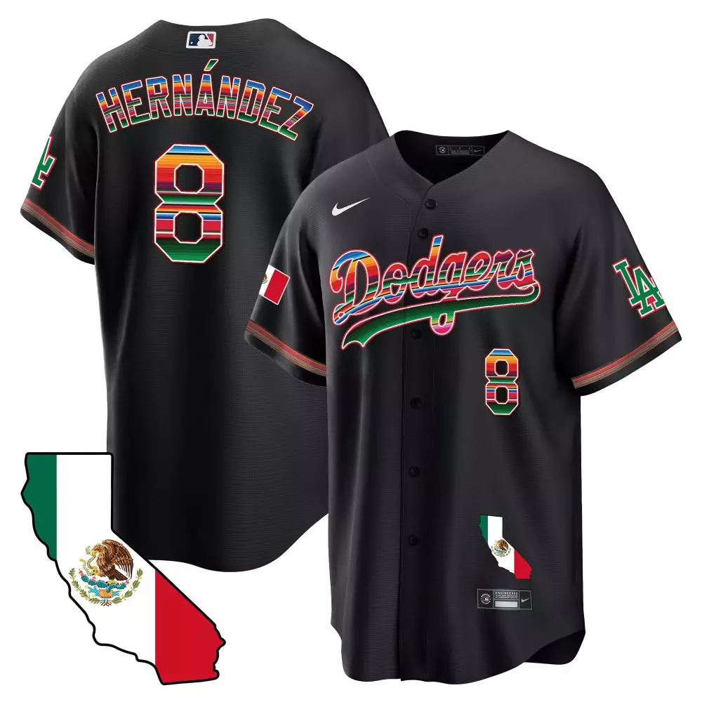 Kike Hernandez 8 Dodgers Jersey Black Cinco De Mayo Mexico Flag California Outline