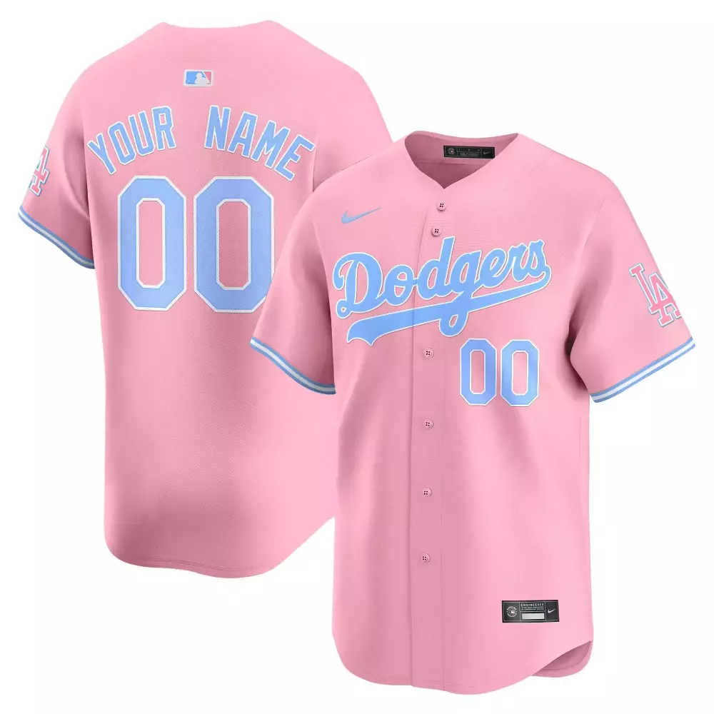 Custom Dodgers Jersey Pink Men Light Blue White Vapor Premier Limited All Stitched