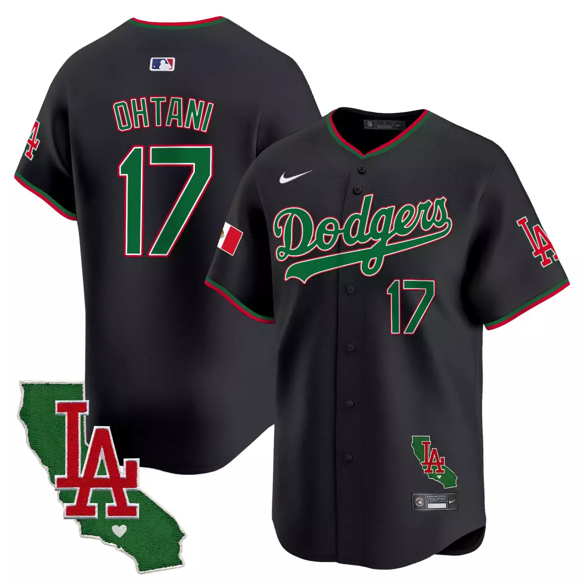 Shohei Ohtani 17 Dodgers Jersey Black Mexican Heritage Flag LA California Map Men