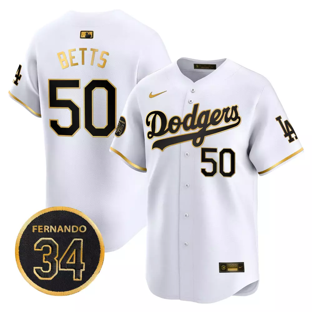 Mookie Betts 50 Dodgers Jersey White LA Men Black Gold Vapor Premier Limited All