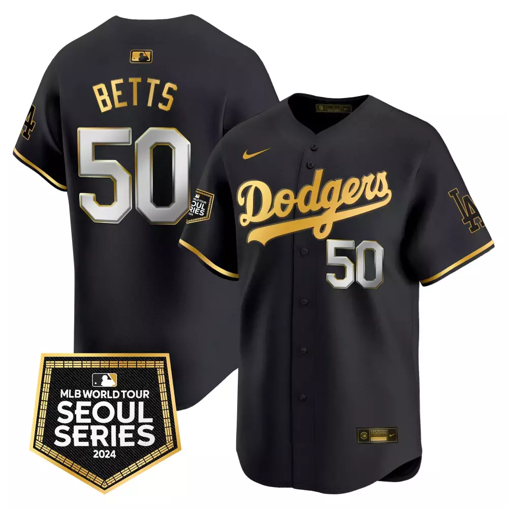Mookie Betts 50 Dodgers Jersey Black Men Gold Silver Vapor Premier Limited All