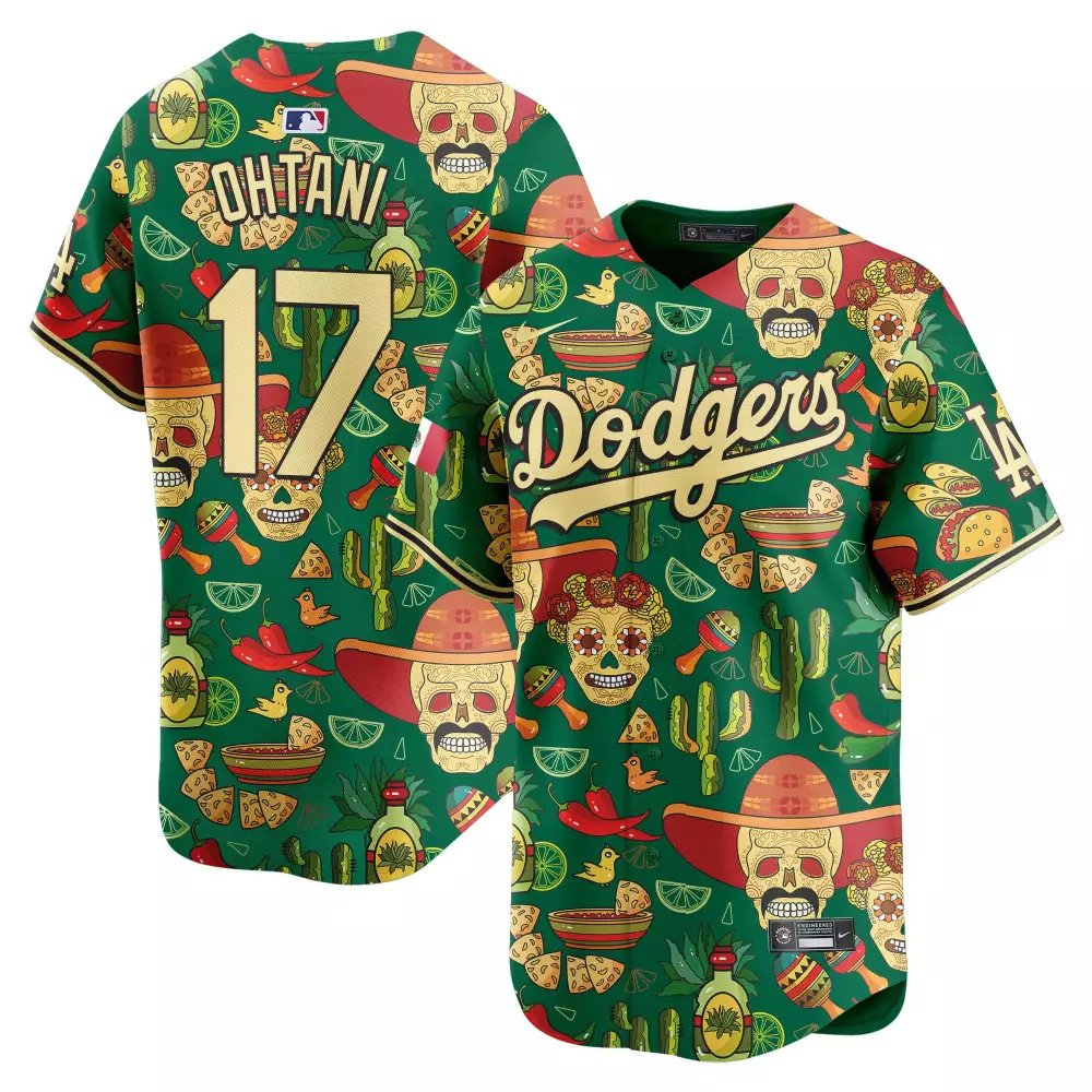 Shohei Ohtani 17 Dodgers Jersey Green Dia De Los Muertos Men Full Print Custom Design
