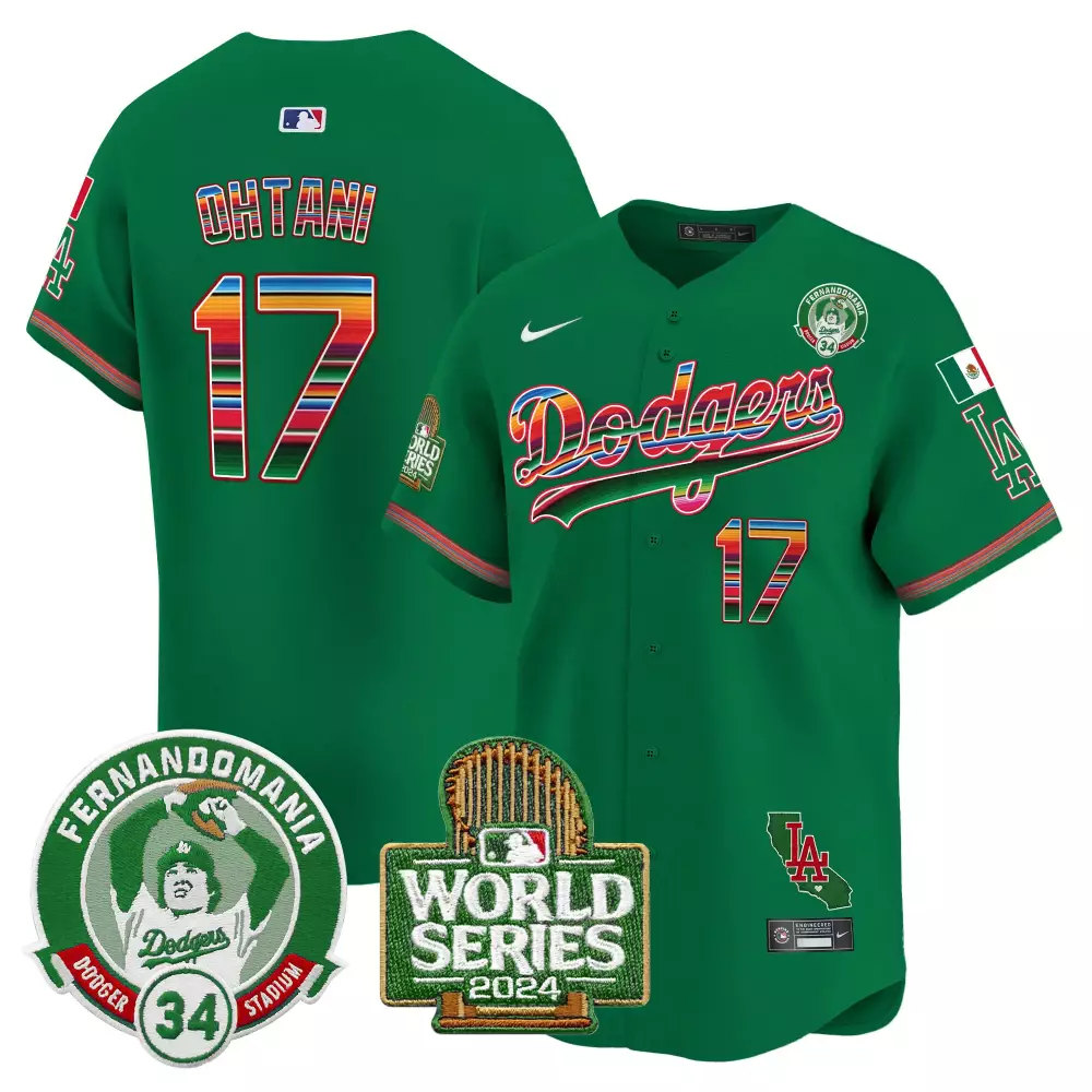 Shohei Ohtani 17 Dodgers Jersey Green Cinco De Mayo Fernandomania World Series 2024