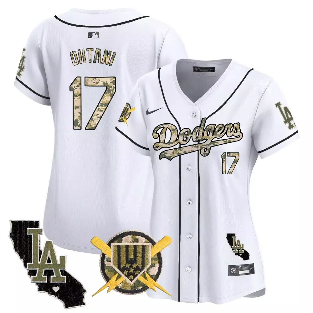 Shohei Ohtani 17 Dodgers Jersey White Camo LA California State Outline Men Custom Design