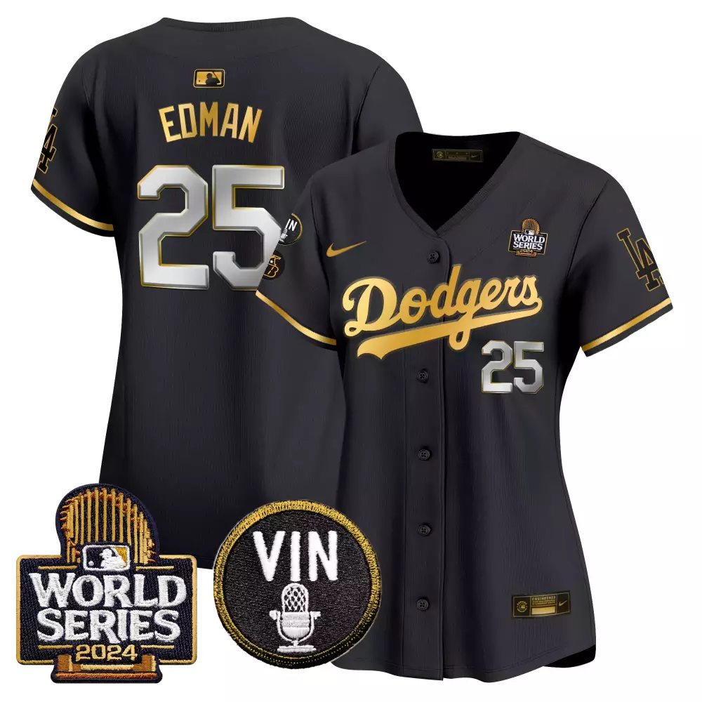 Tommy Edman 25 Dodgers Jersey Black World Series 2024 Vin Men Gold Vapor Premier