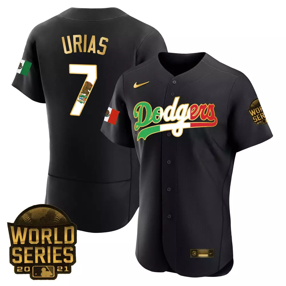 Julio Urias 7 Dodgers Jersey Black Mexican Heritage World Series 2021 Men Green White