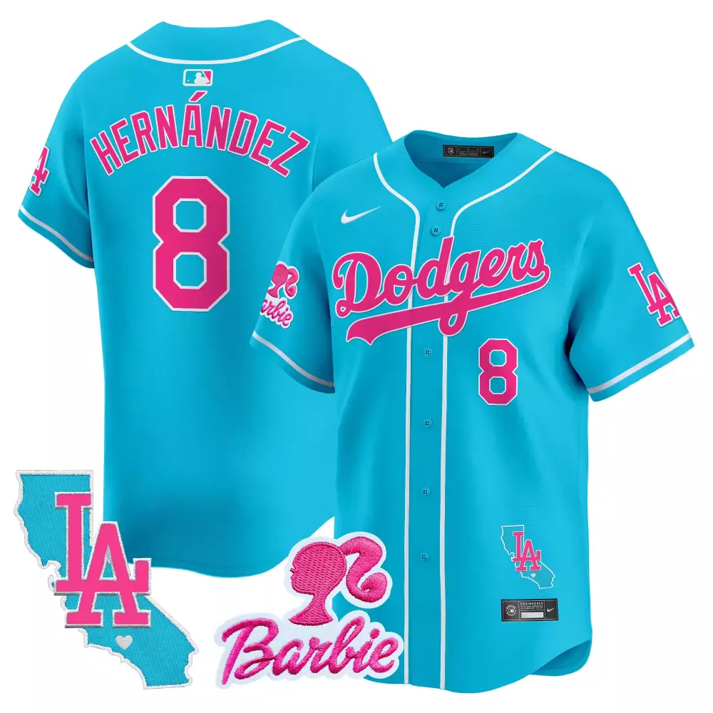 Kike Hernandez 8 Dodgers Jersey Blue Barbie Collaboration California Shape LA Silhouette 2024