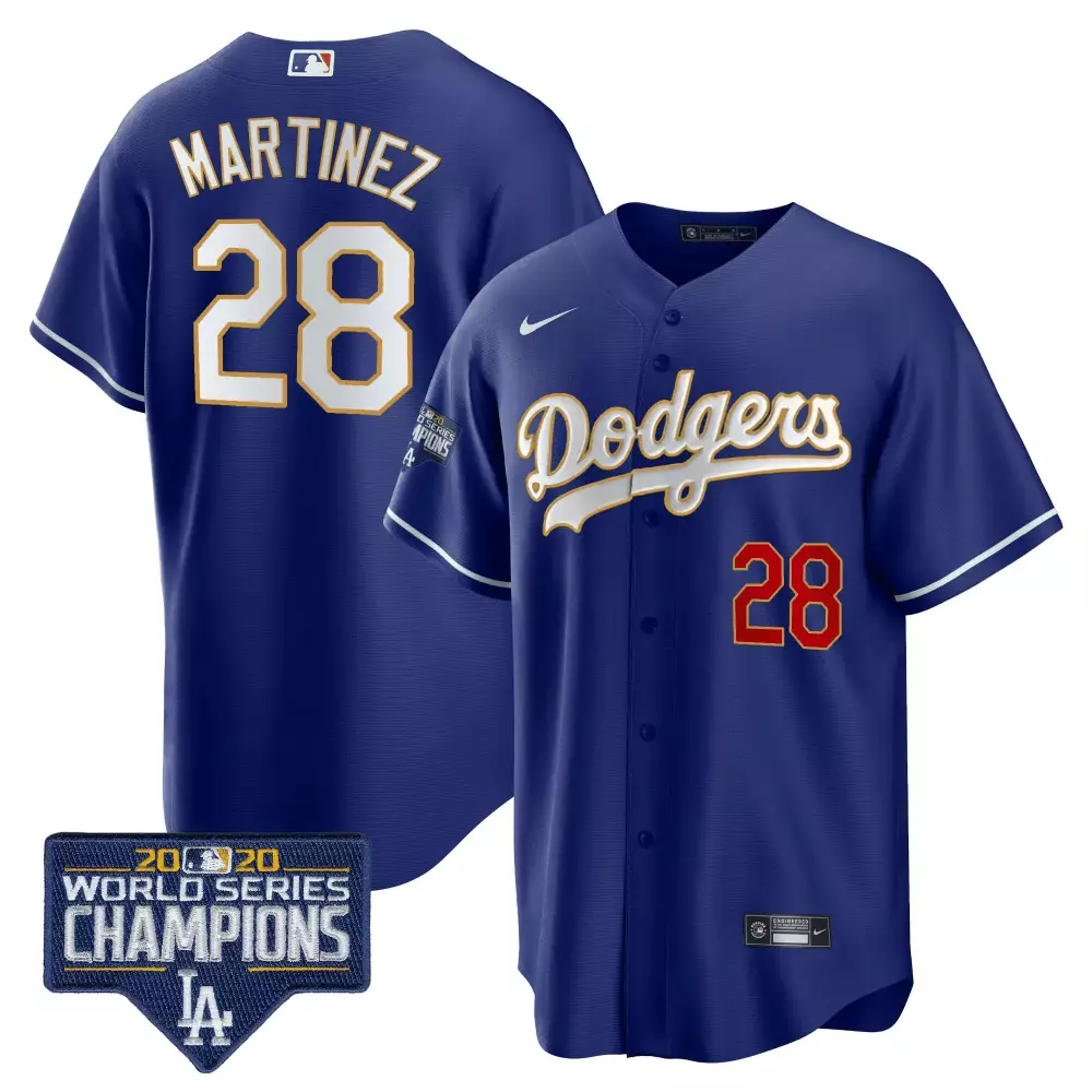 Jd Martinez 28 Dodgers Jersey Blue 2020 World Series Champions Men White Red Cool